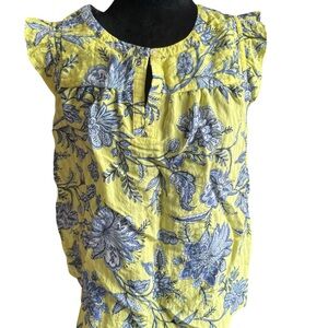 LOFT Sleeveless Flutter Top – Yellow & Blue Floral – Size MP